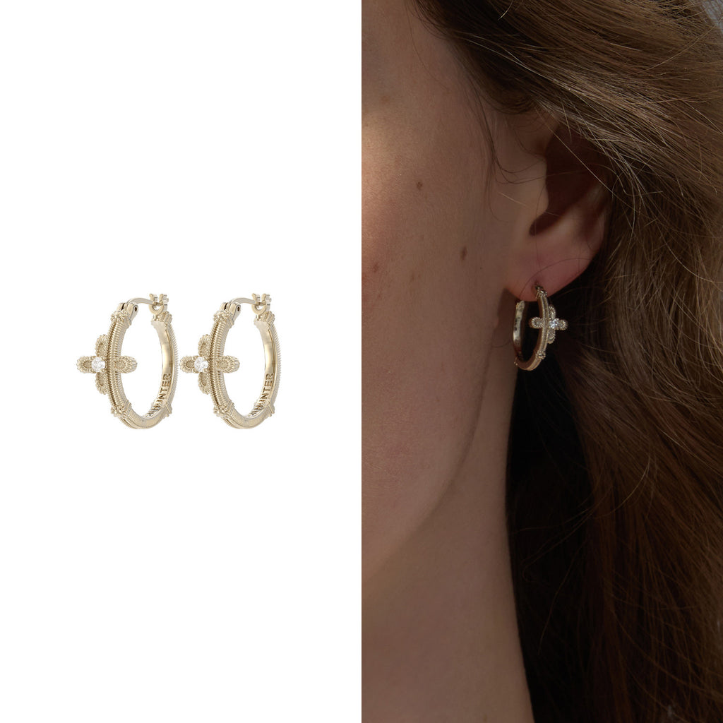 Dear Luma Sunlit Lace Cross Orbit Hoop Earrings view 3