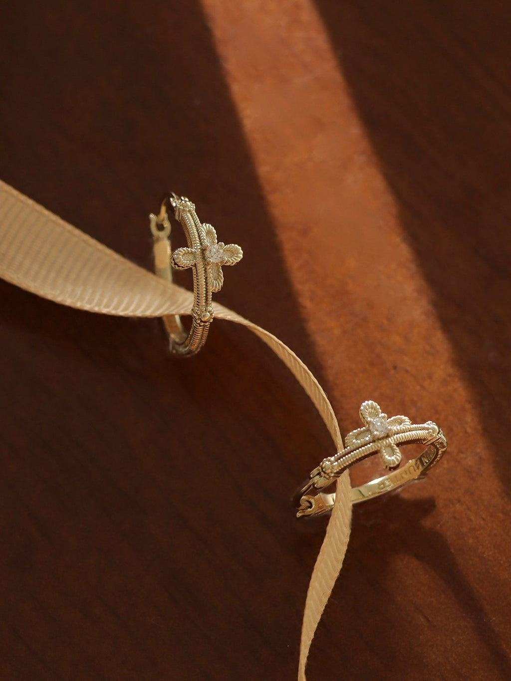 Dear Luma Sunlit Lace Cross Orbit Hoop Earrings view 4