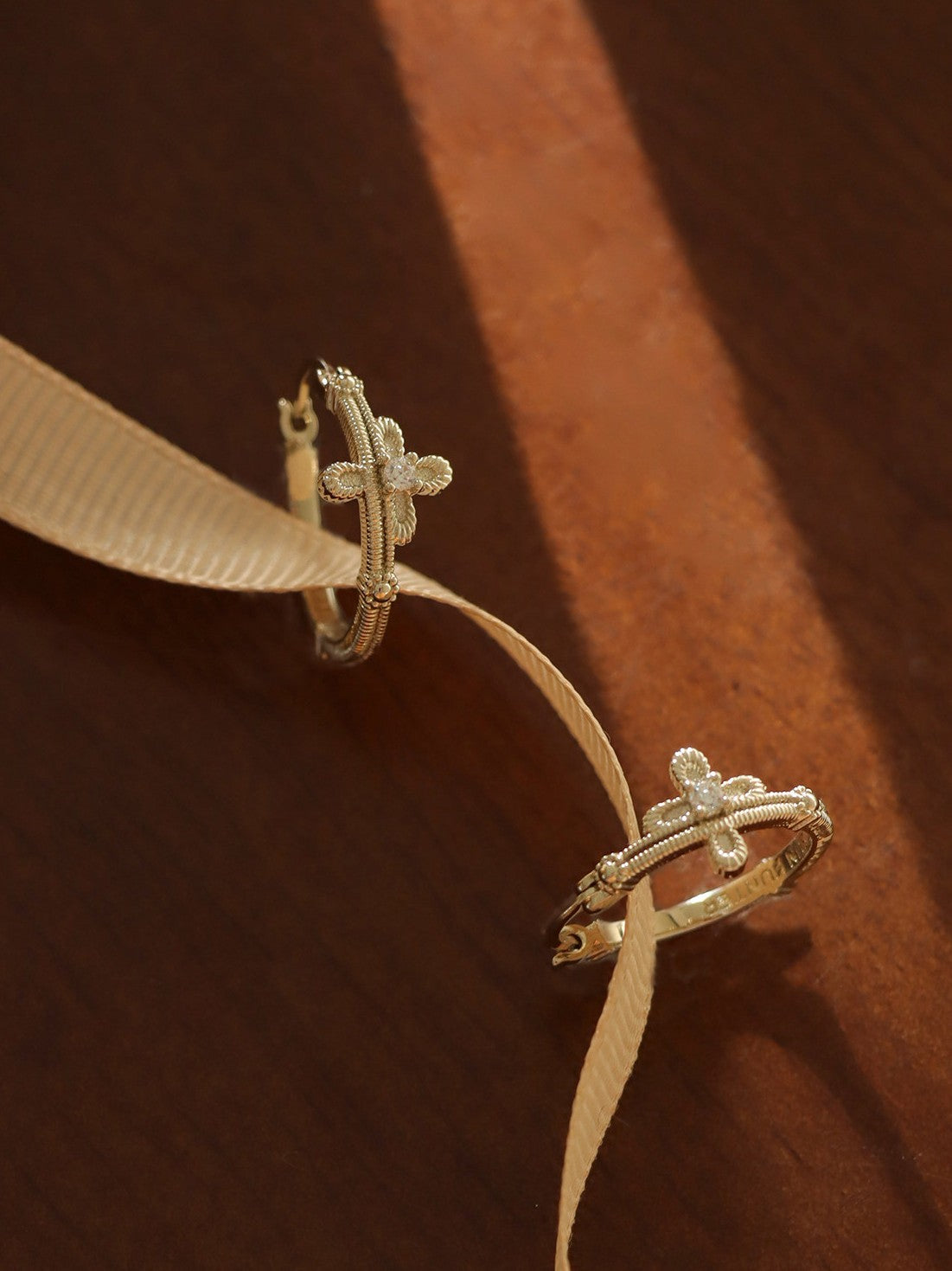 Dear Luma Sunlit Lace Cross Orbit Hoop Earrings view 4