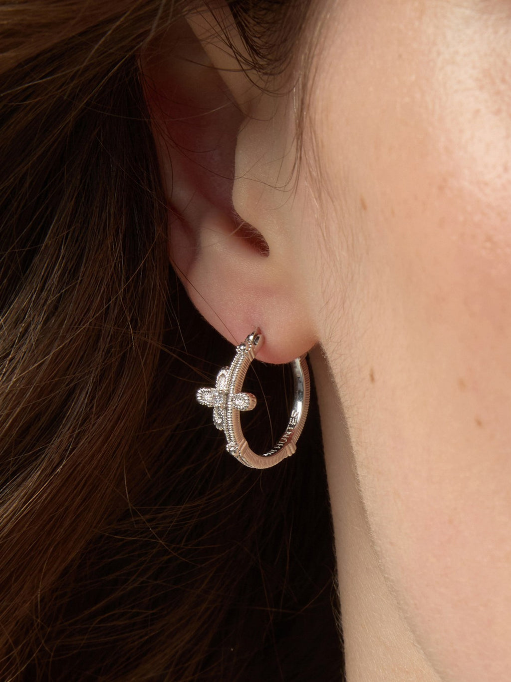 Dear Luma Sunlit Lace Cross Orbit Hoop Earrings view 5