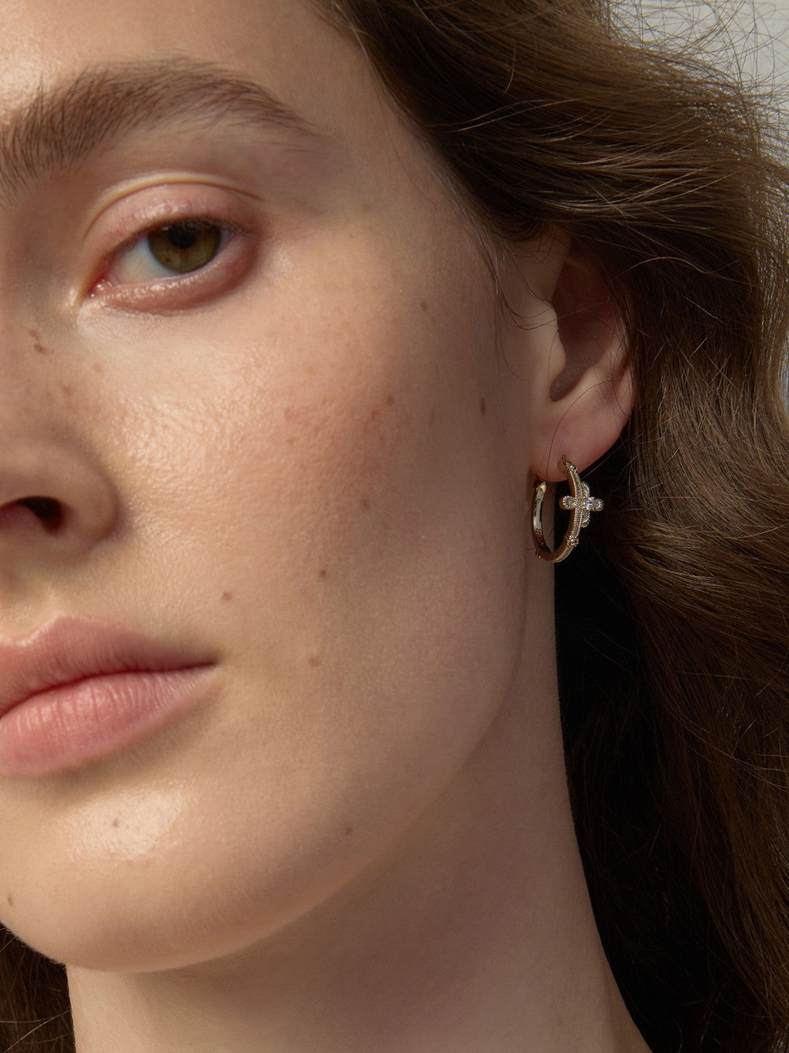Dear Luma Sunlit Lace Cross Orbit Hoop Earrings view 6