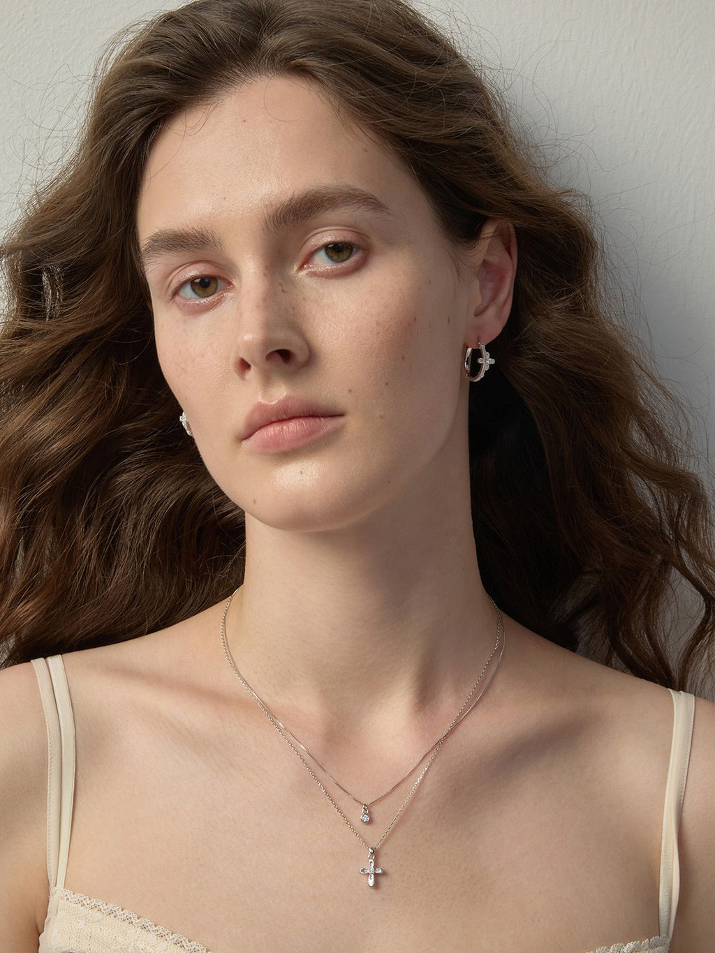 Dear Luma Sunlit Lace Cross Orbit Hoop Earrings view 9