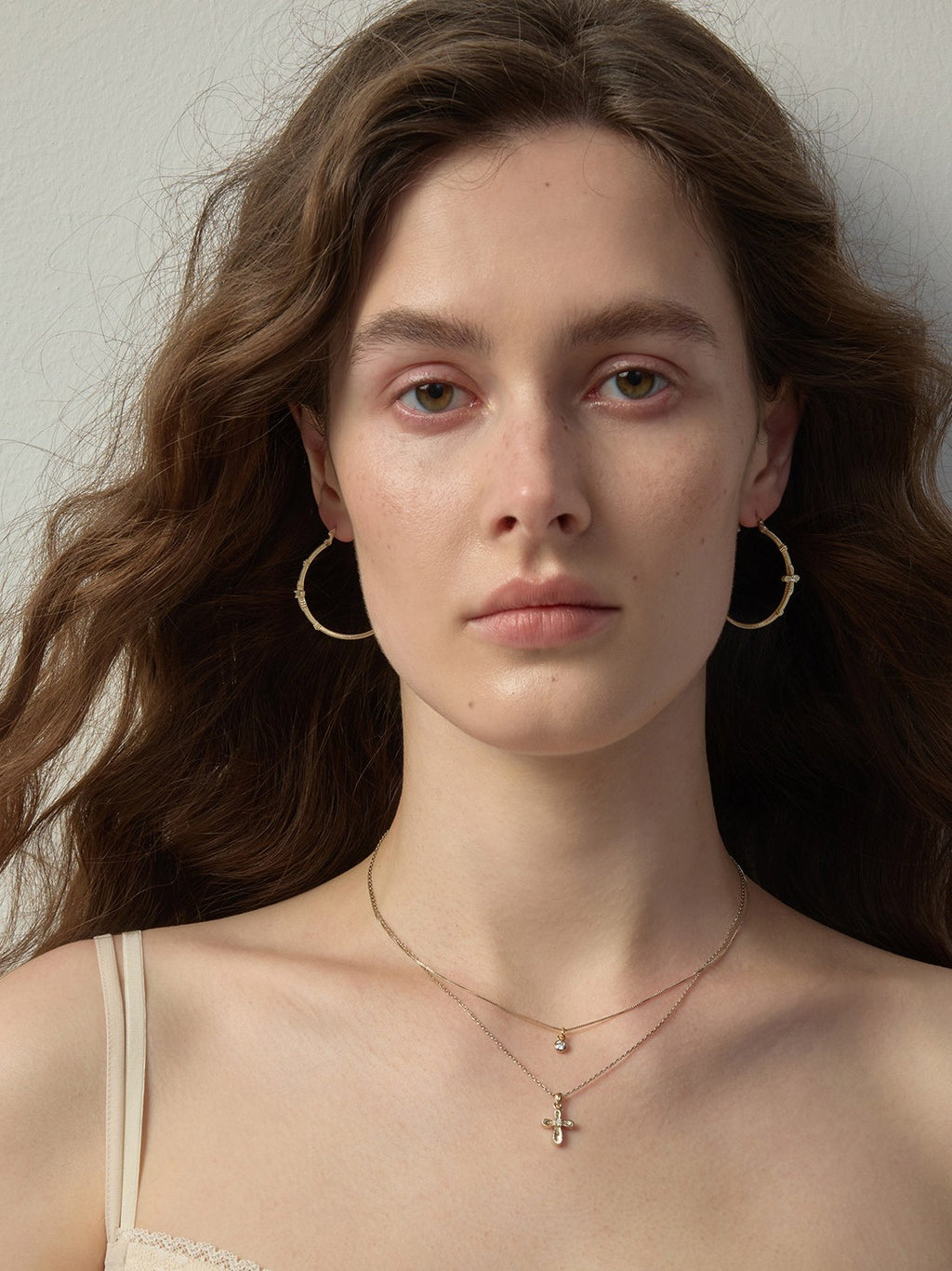 Dear Luma Sunlit Lace Cross Grand Hoop Earrings view 4