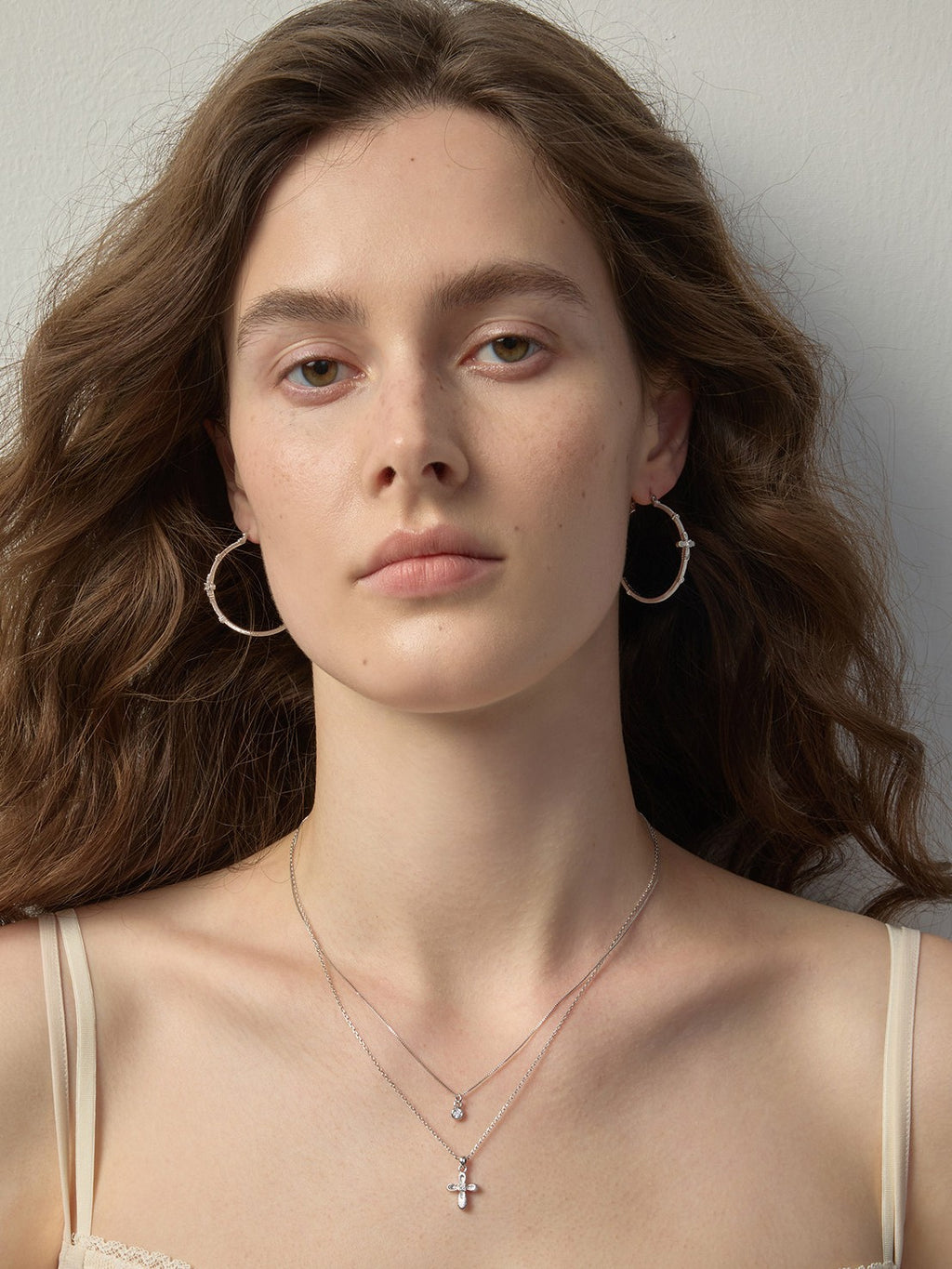 Dear Luma Sunlit Lace Cross Grand Hoop Earrings view 6
