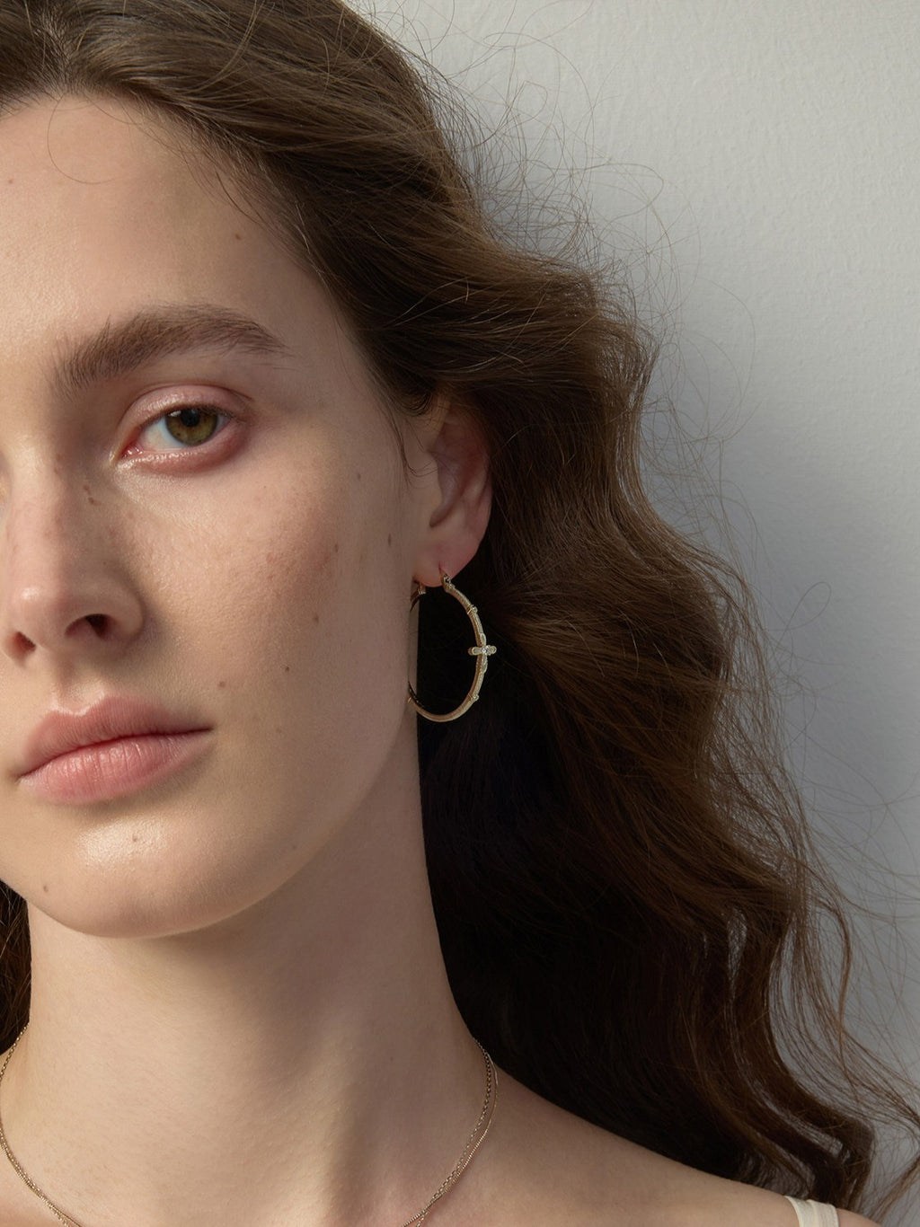 Dear Luma Sunlit Lace Cross Grand Hoop Earrings view 7