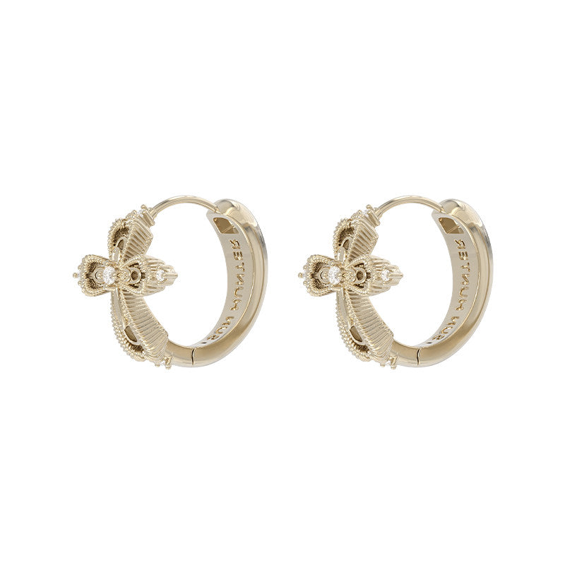 Dear Luma Sunlit Lace Cross Mini Huggie Earrings view 1