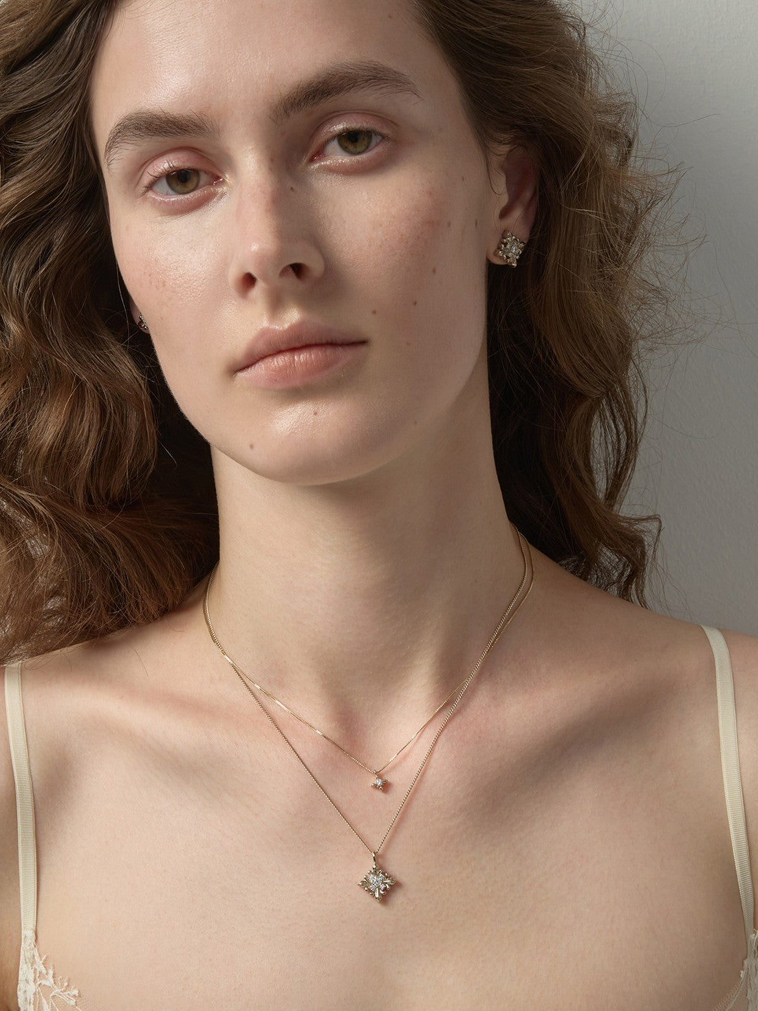 Dear Luma N007 iris double layer necklace model portrait