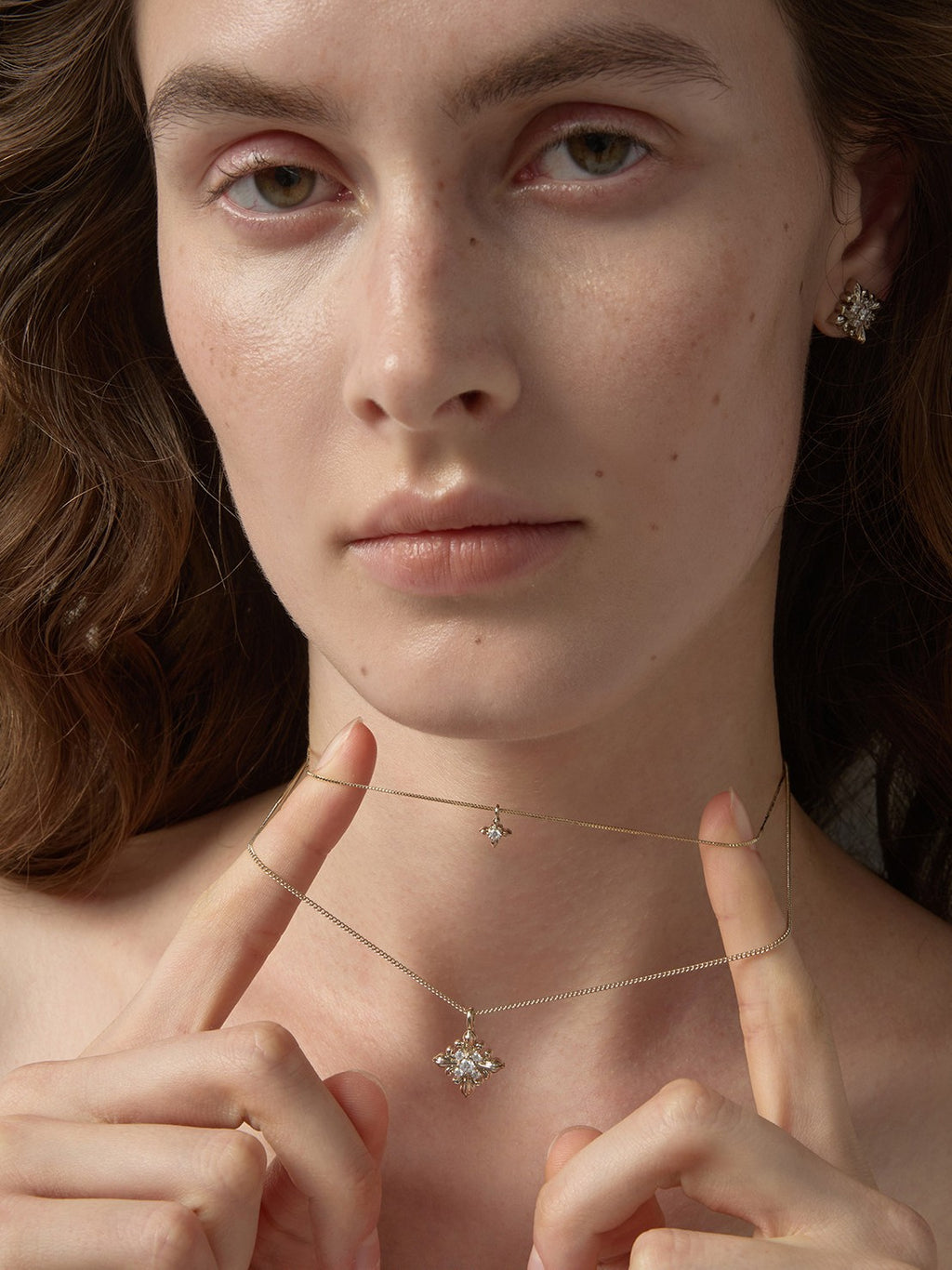Dear Luma N007 iris double layer necklace detail with hands