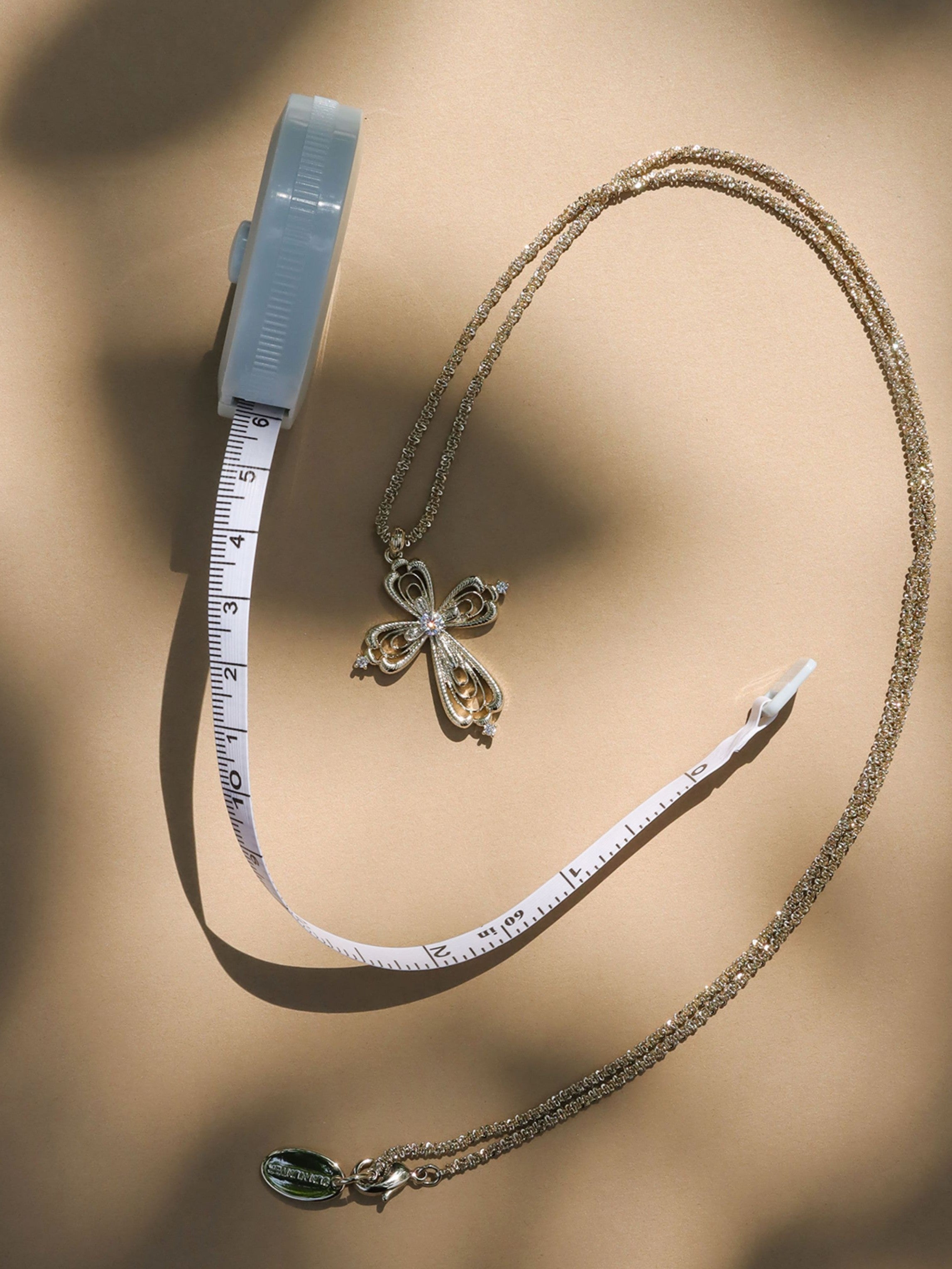 Dear Luma N011 large lace cross long necklace sizing detail