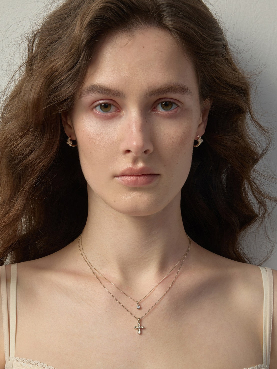 Dear Luma N012 gold layered necklace model front