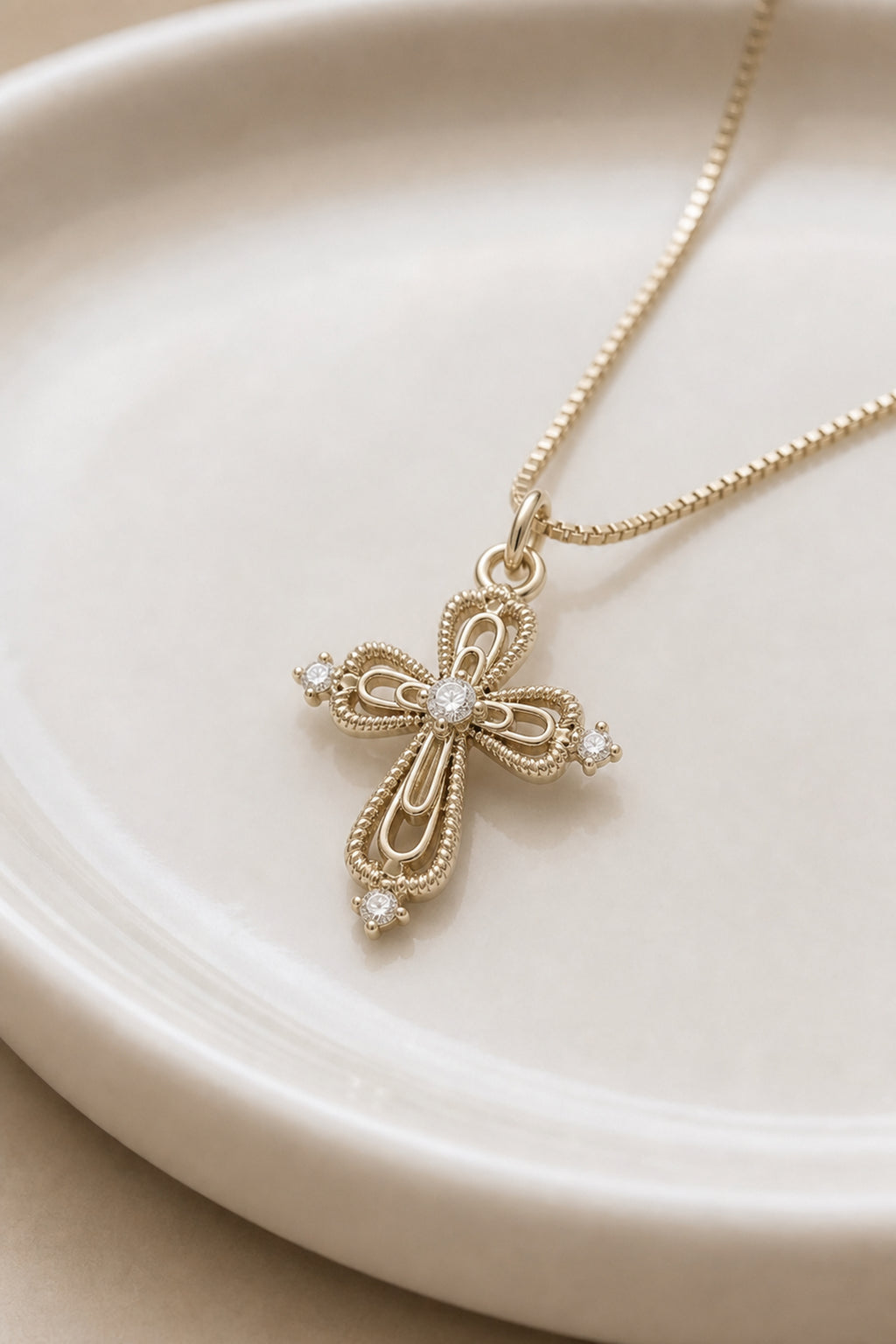 Dear Luma N013 lace cross necklace closeup detail