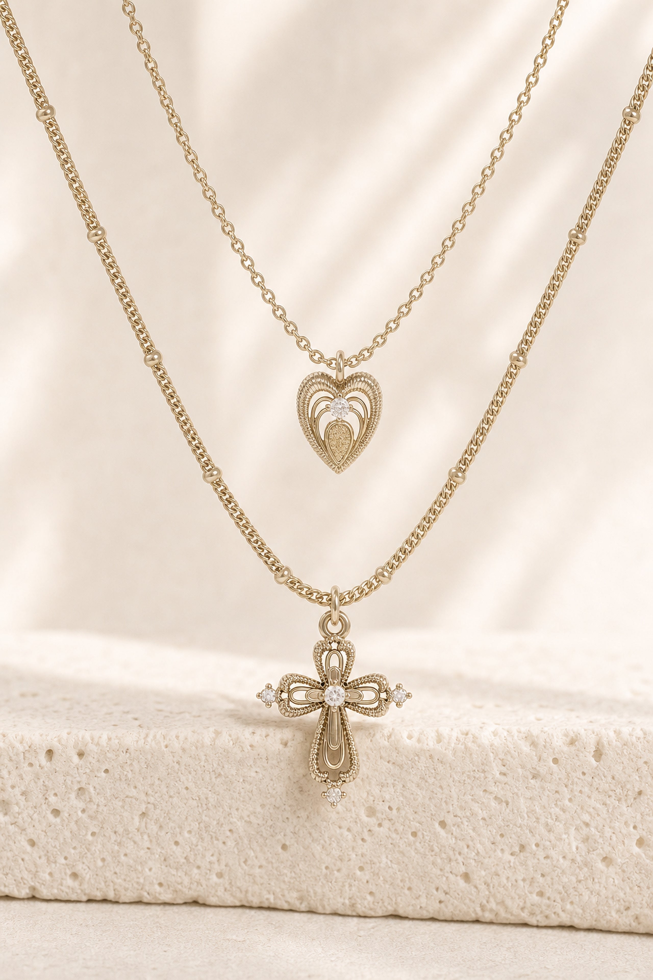 Dear Luma N014 cross and heart double layer necklace cover image