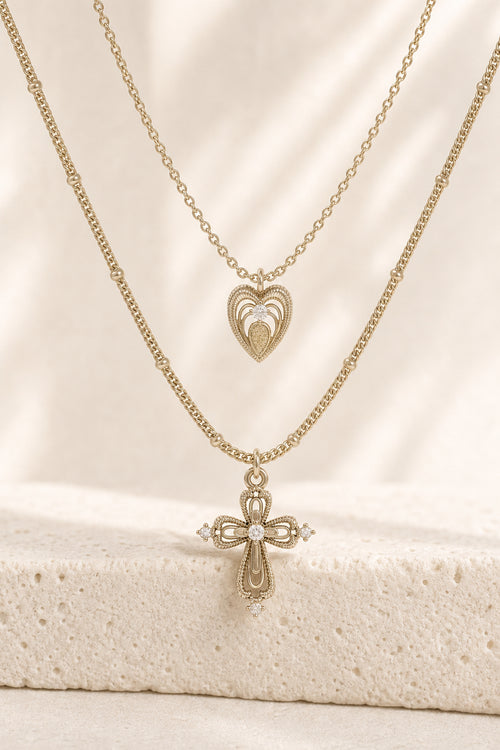 Dear Luma N014 cross and heart double layer necklace cover image
