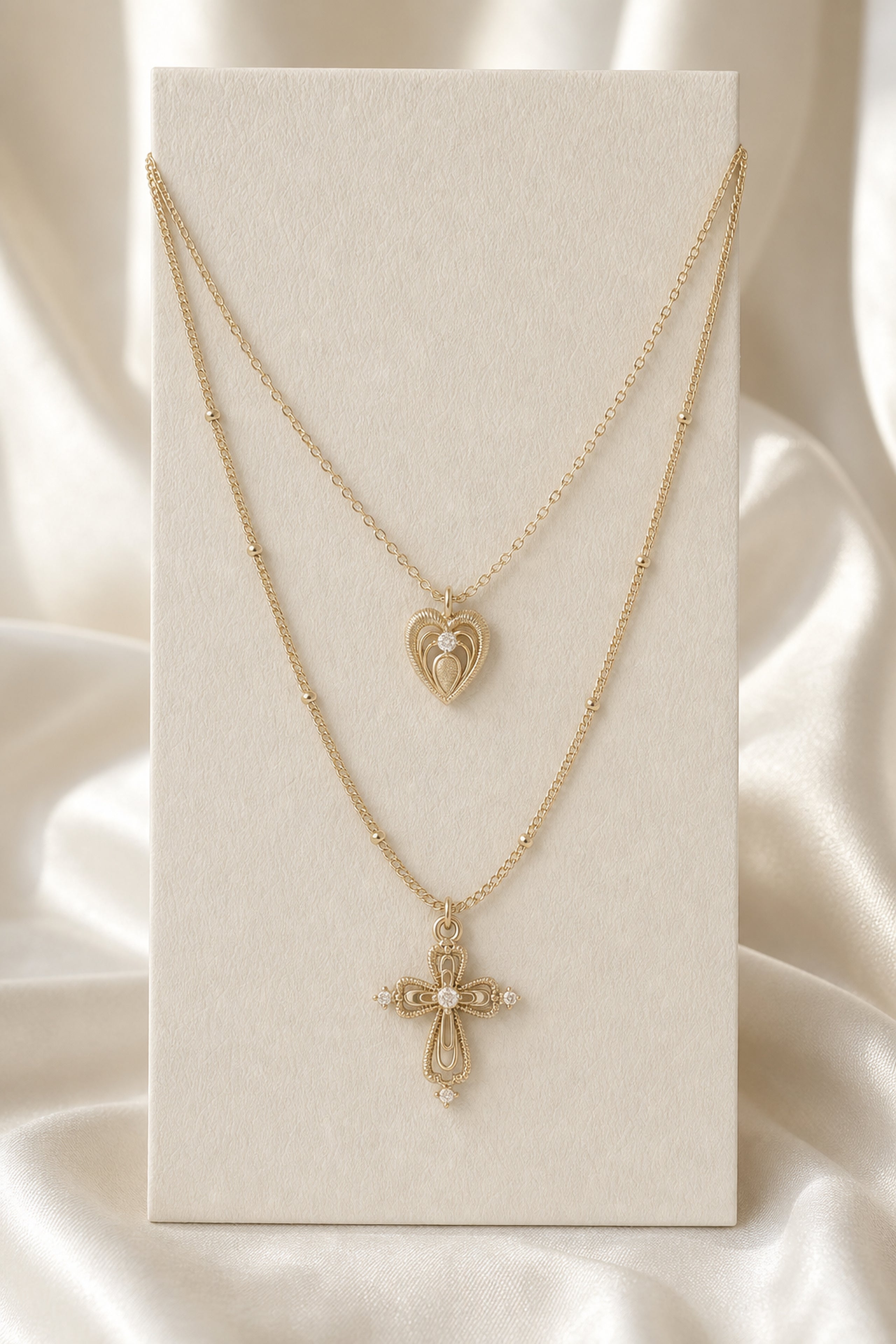 Dear Luma N014 cross and heart double layer necklace packaging image