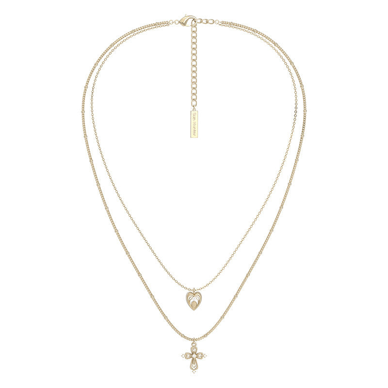 Dear Luma N014 cross and heart double layer necklace SKU image