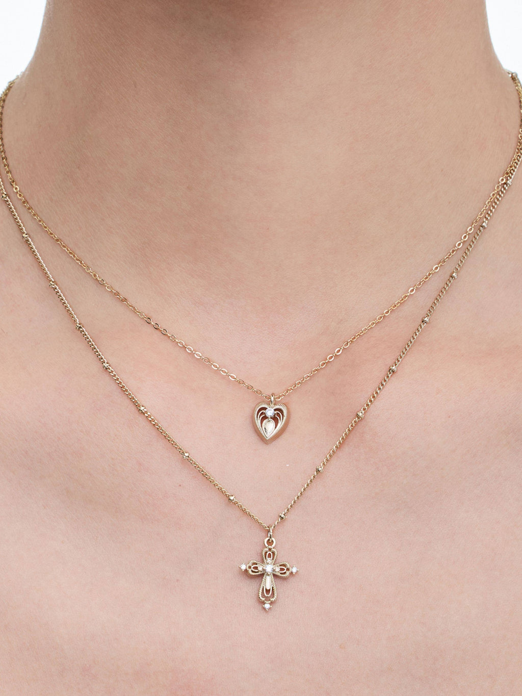 Dear Luma N014 cross and heart double layer necklace spool detail