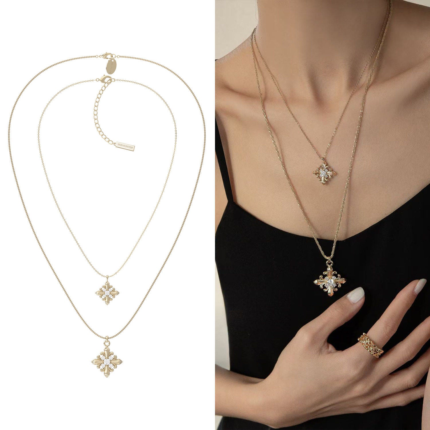 Dear Luma N016 iris plain chain long and short necklace white background
