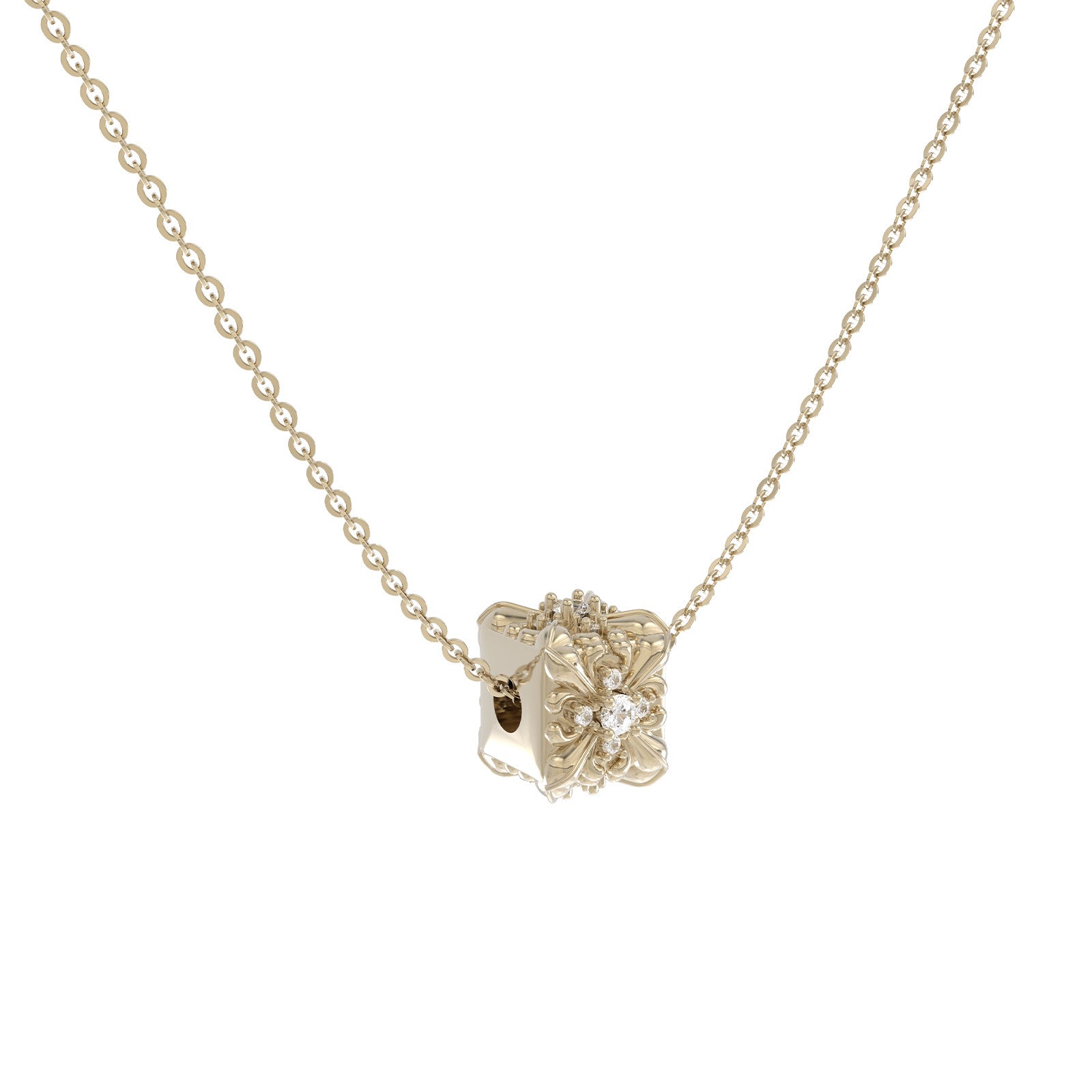 Dear Luma N017 gold iris cube necklace large white background