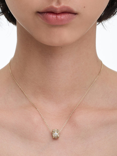 Dear Luma N017 gold iris cube necklace wearing comparison