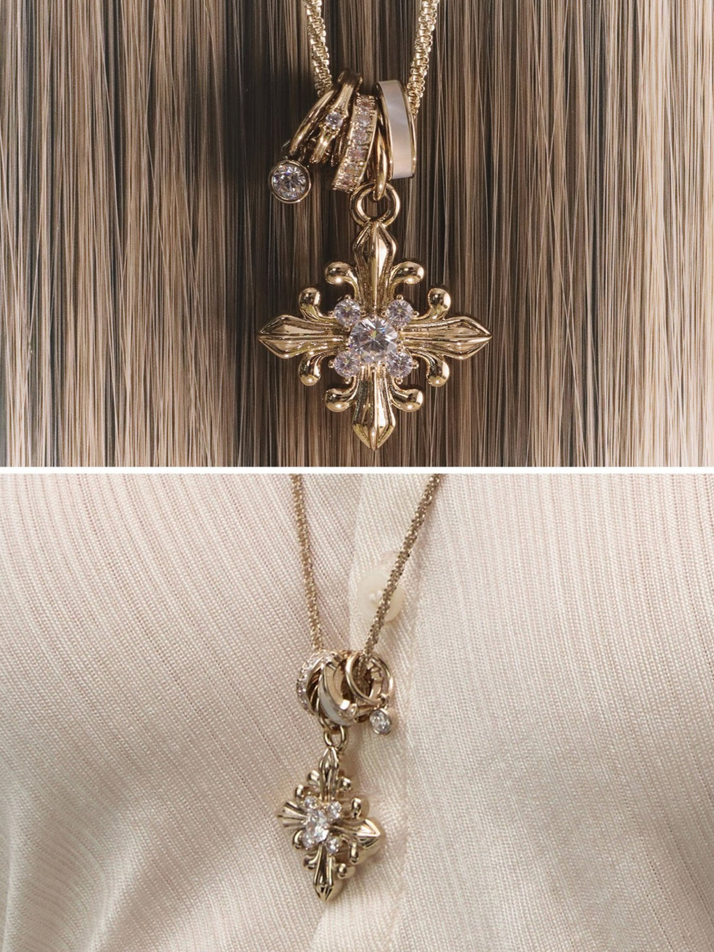 Dear Luma N018 gold iris pendant necklace detail closeup
