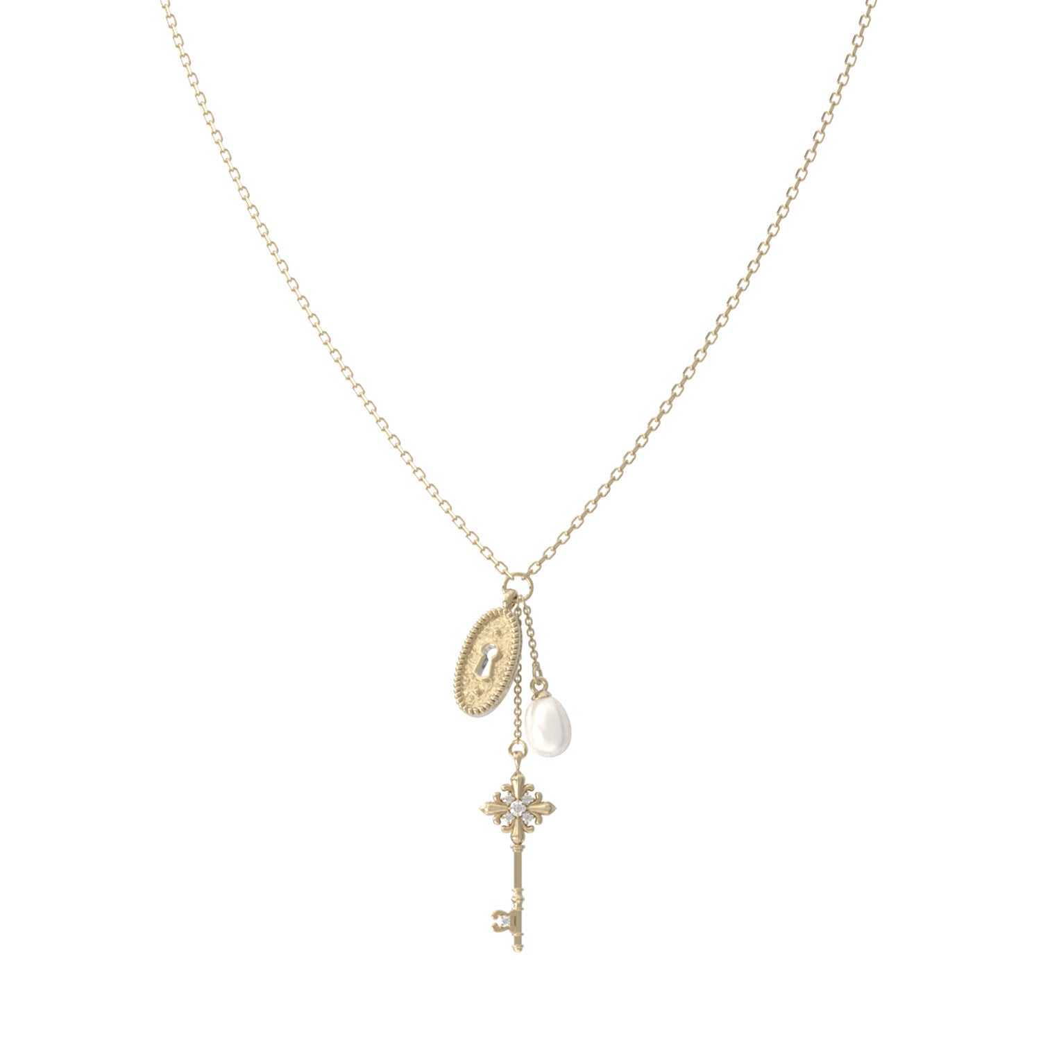 Dear Luma N019 gold keyhole pearl necklace white background