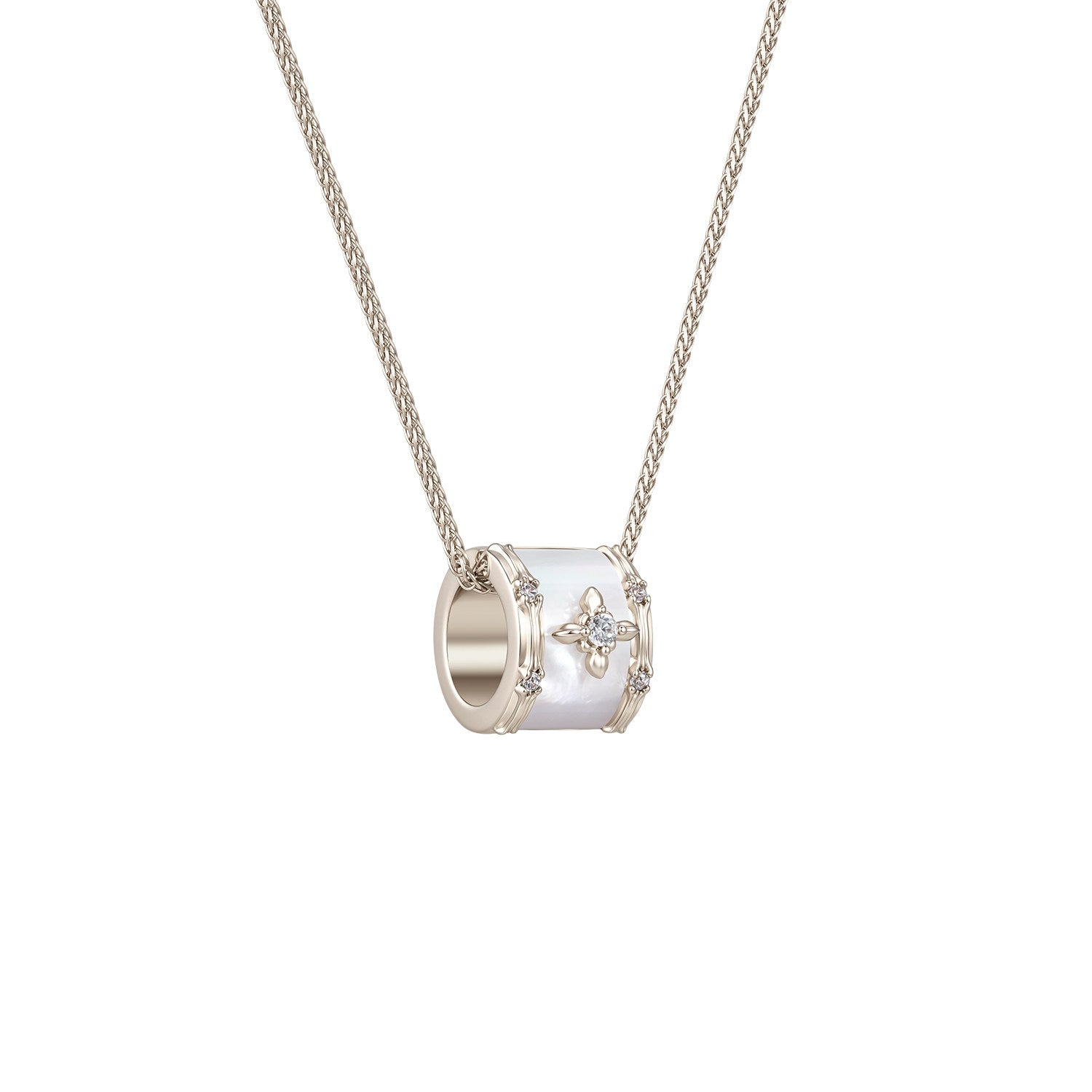 Dear Luma N021 mother of pearl four flower barrel necklace white background