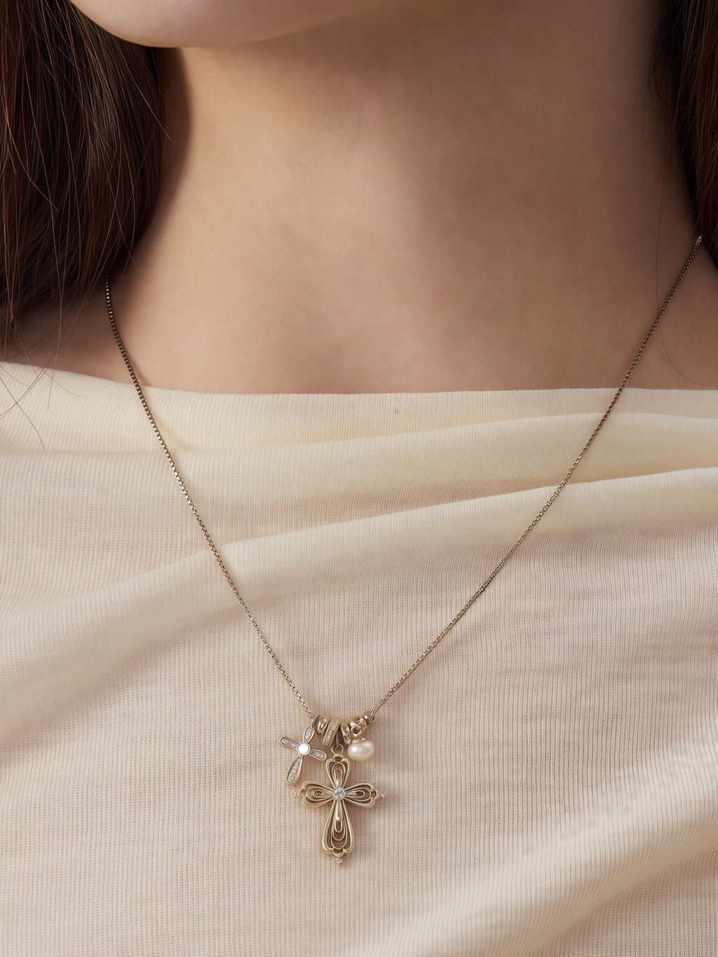 Dear Luma Sunlit Keepsake Cross Charm Necklace view 2