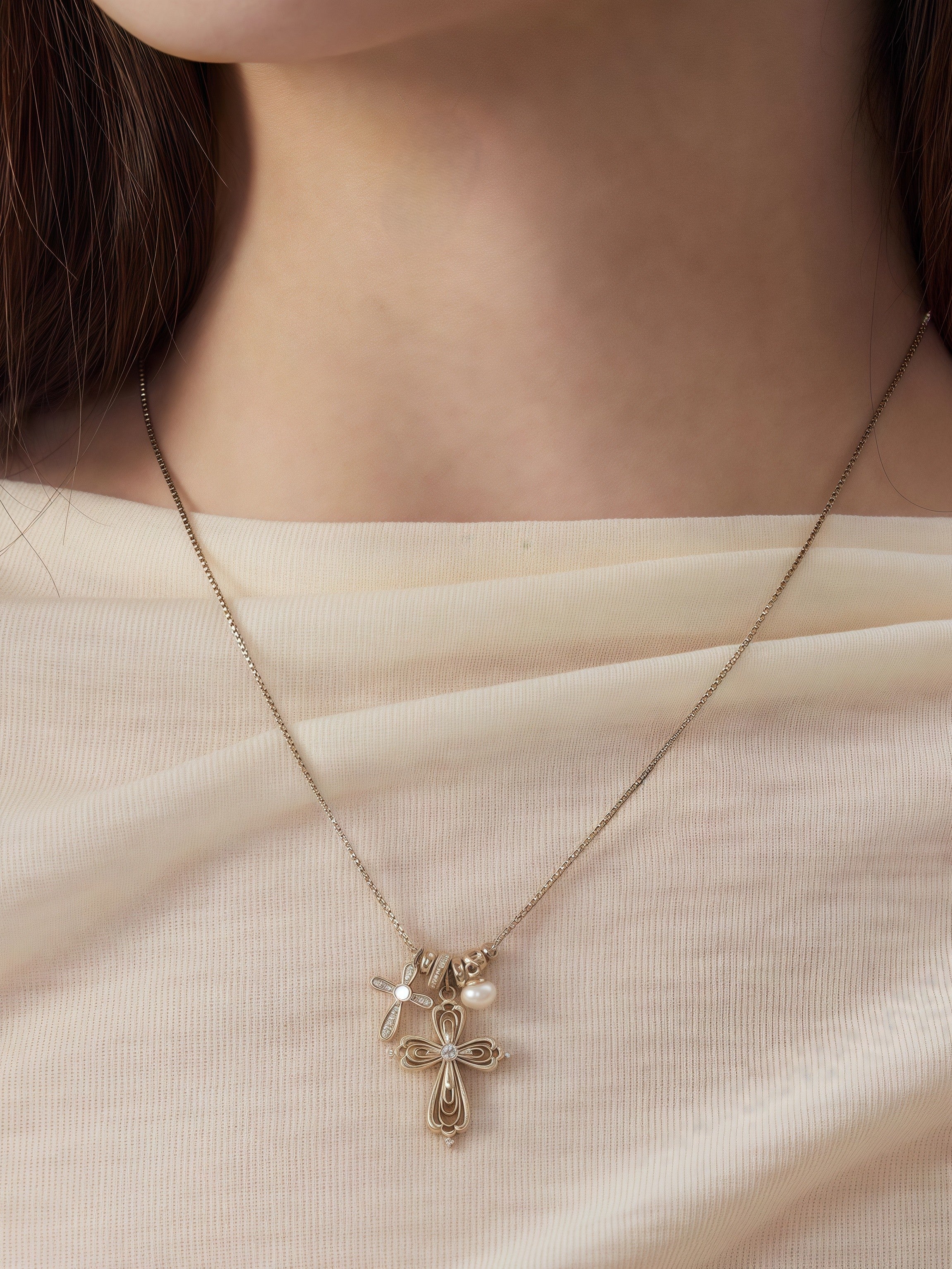 Dear Luma Sunlit Keepsake Cross Charm Necklace view 2