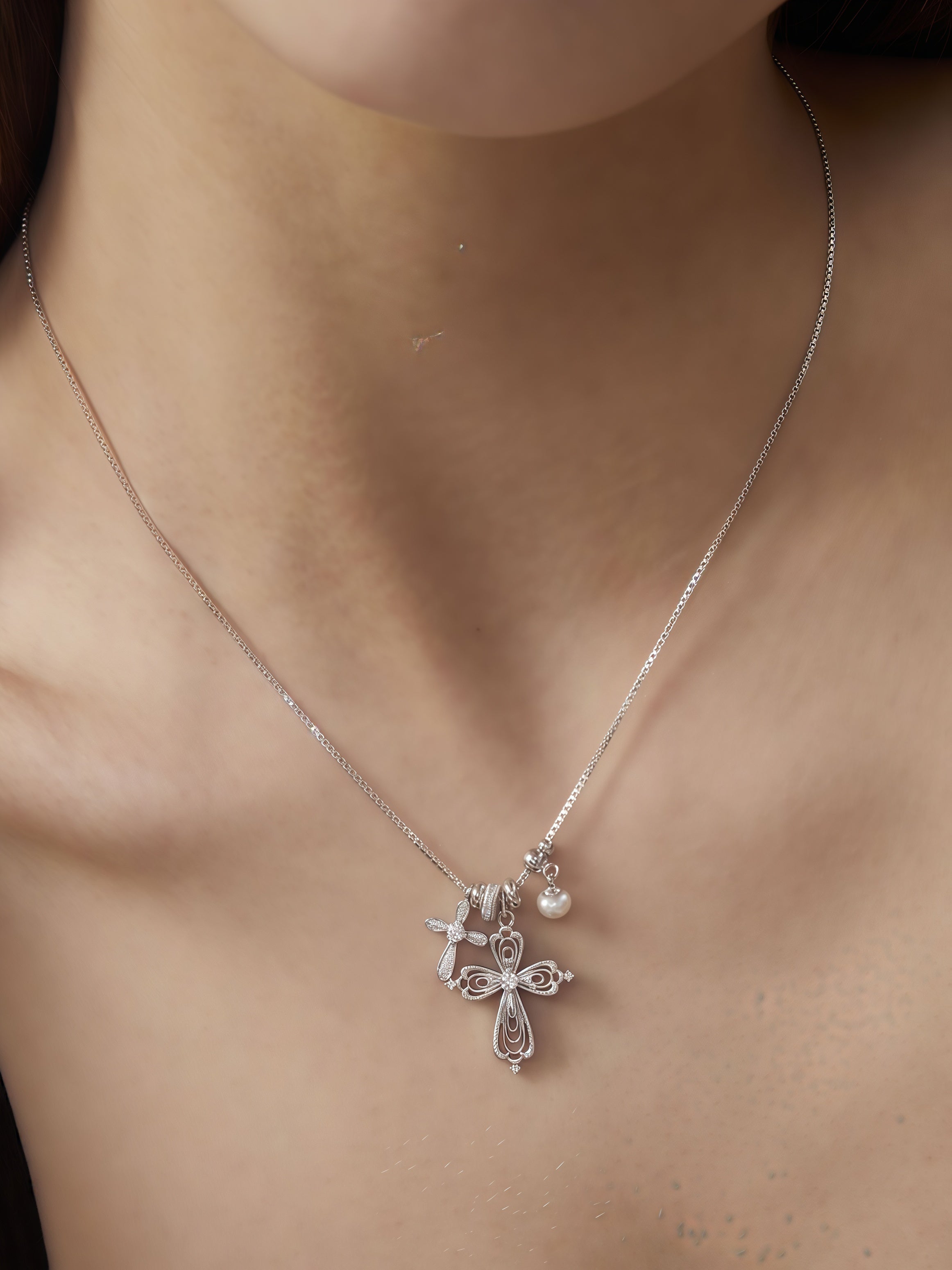 Dear Luma Moonlit Keepsake Cross Charm Necklace view 3