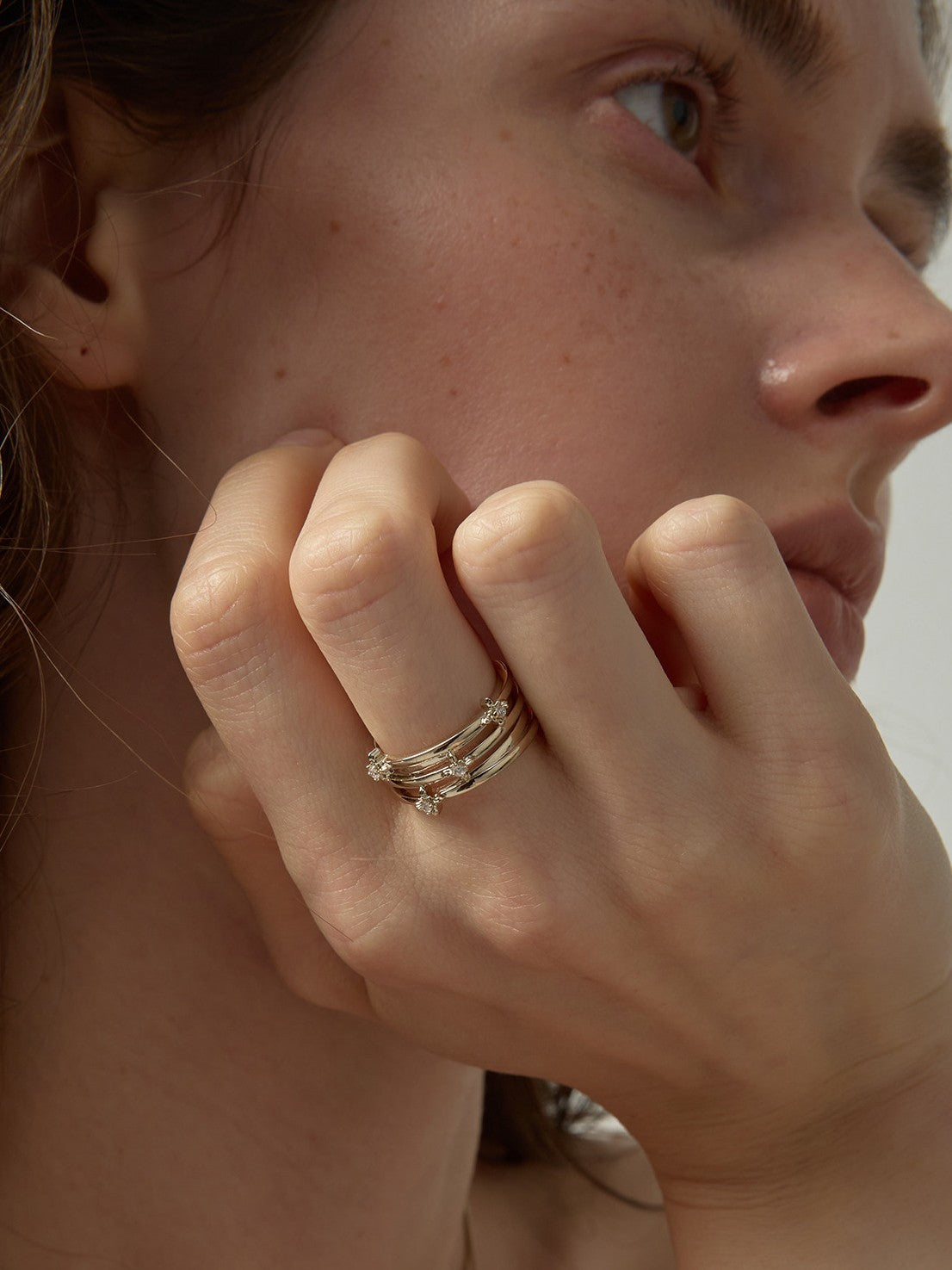 Dear Luma R005 silver multi layer iris ring portrait detail
