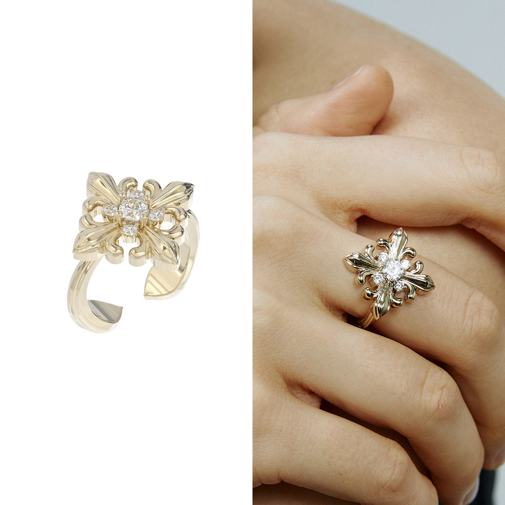 Dear Luma R007 gold iris square ring wearing comparison