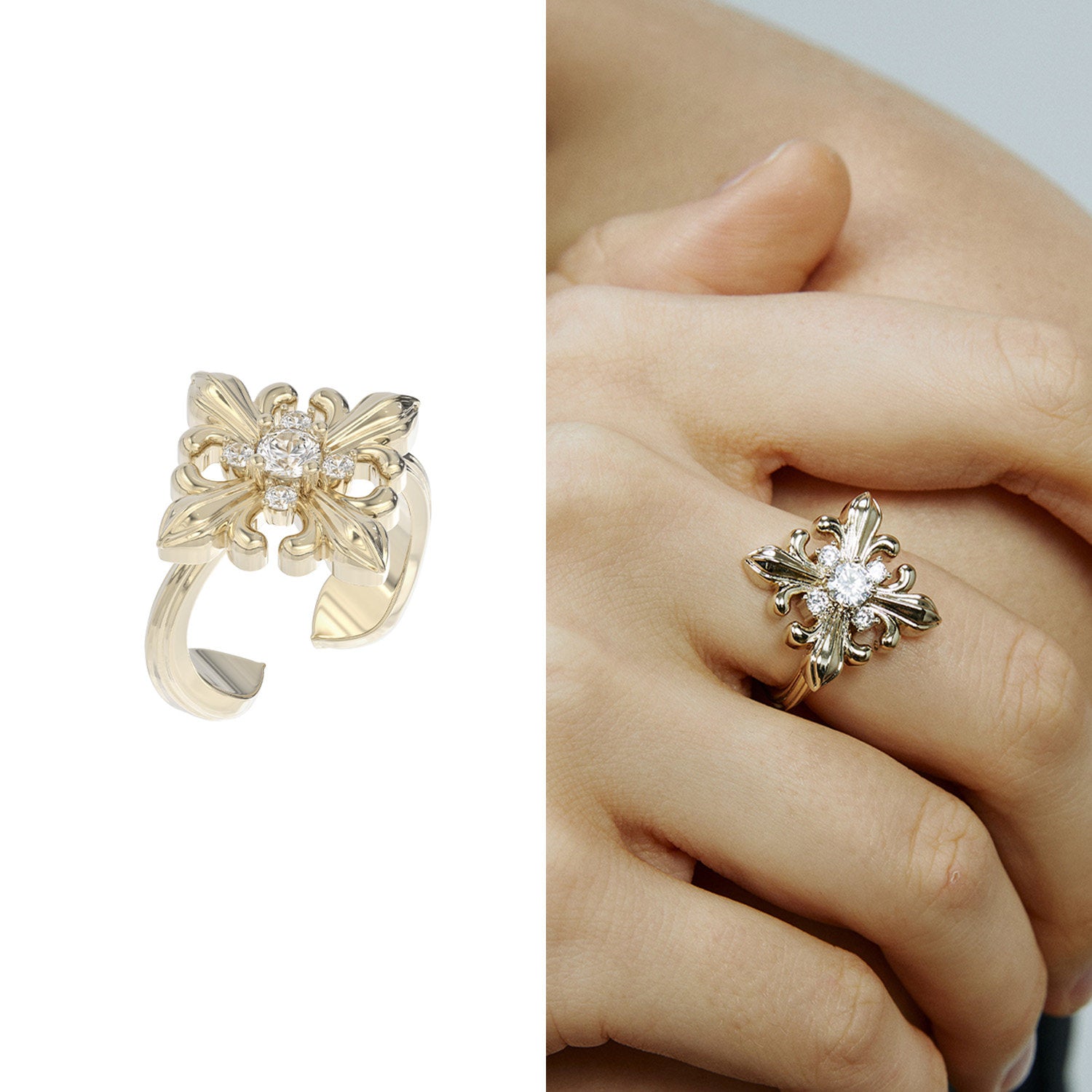 Dear Luma R007 gold iris square ring wearing comparison