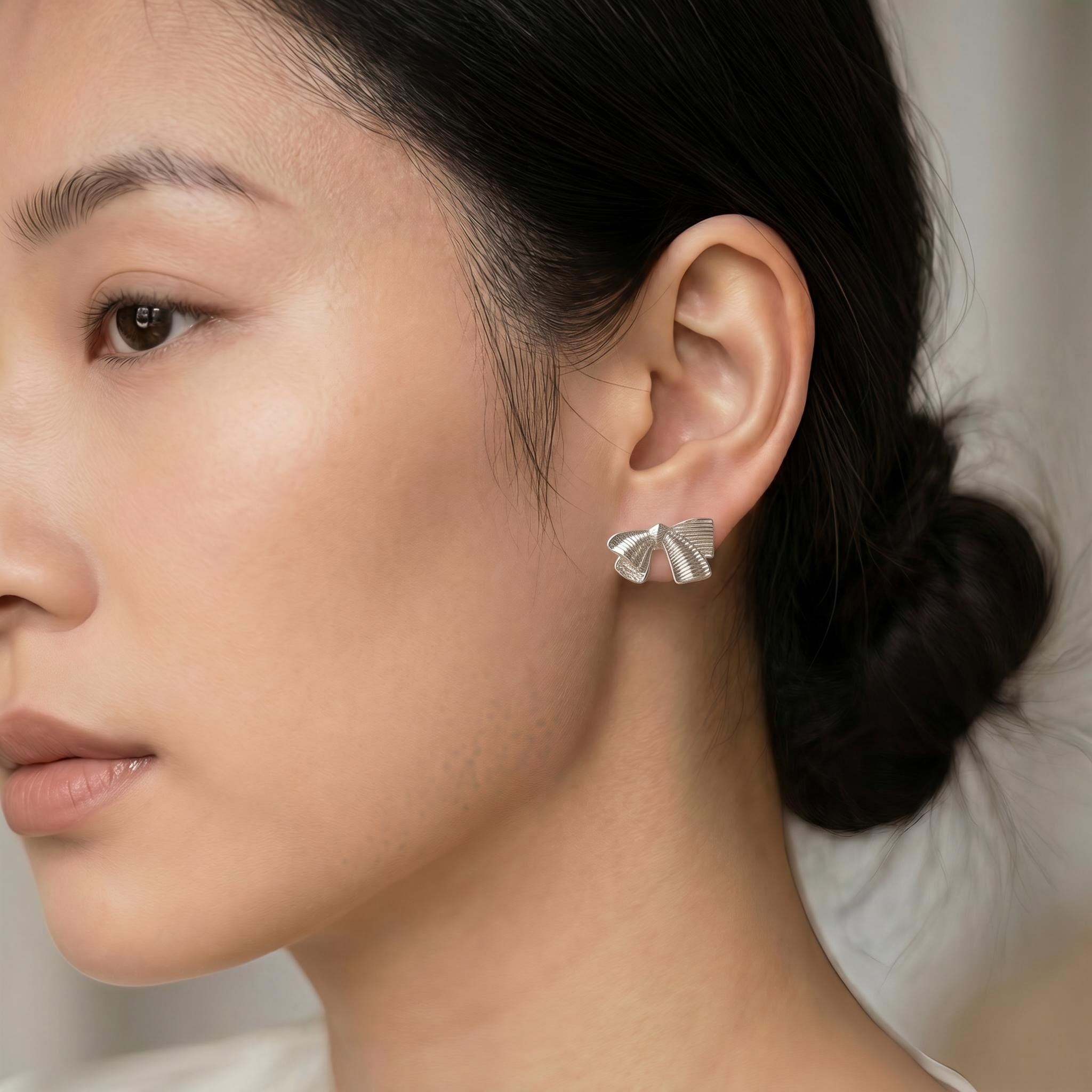 Pleated Bow Stud Earrings