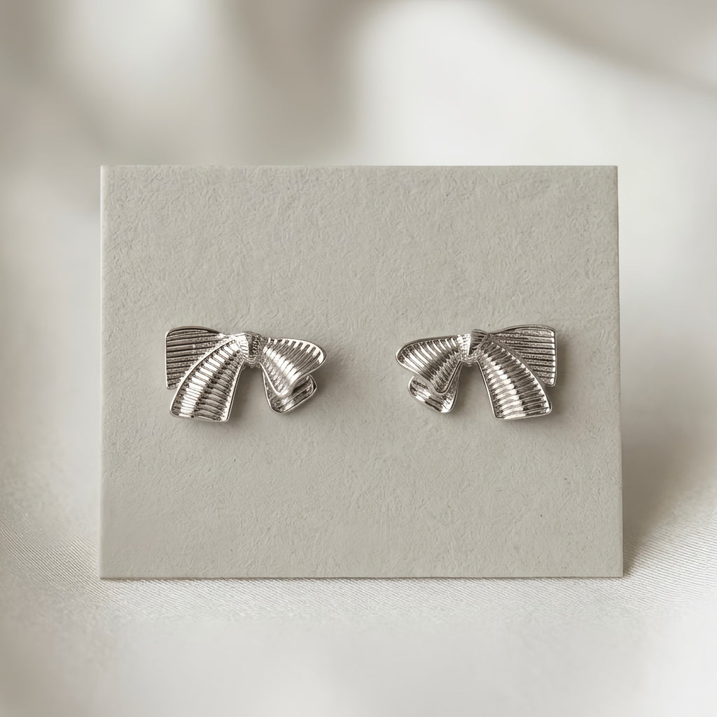 Pleated Bow Stud Earrings
