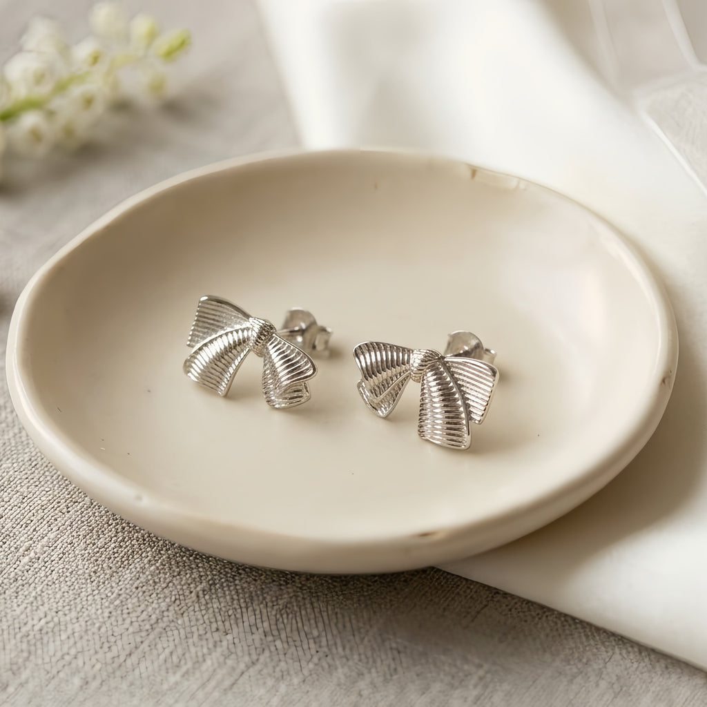 Pleated Bow Stud Earrings